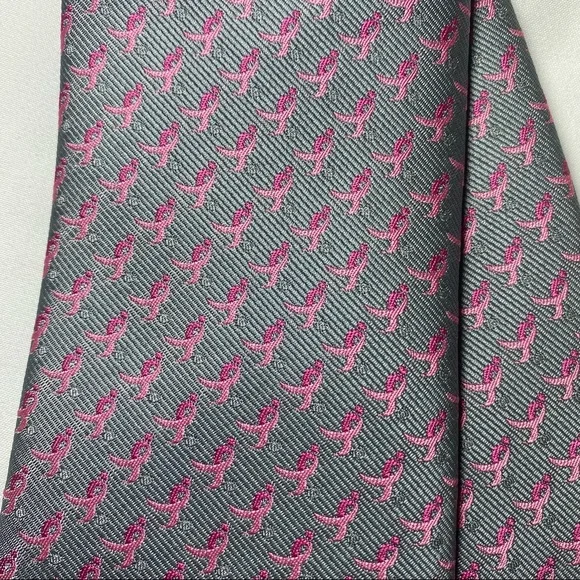 SUSAN G. KOMEN For The Cure Neck Tie, 59”, Grey, Pink Ribbons GENUINE - Picture 3 of 5